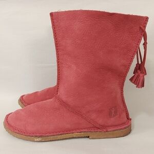 Women’s Pink Leather Tassel Mid-Calf Boots